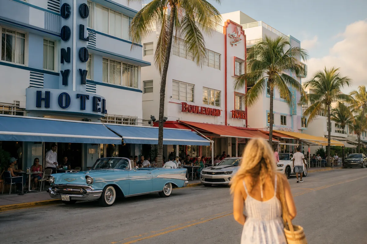 Façades Art Déco pastel d’Ocean Drive à South Beach, Miami
